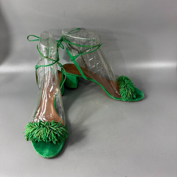 Aquazzura Green Suede Tassel Accents Sandals, Size 41 - Picture 1 of 12